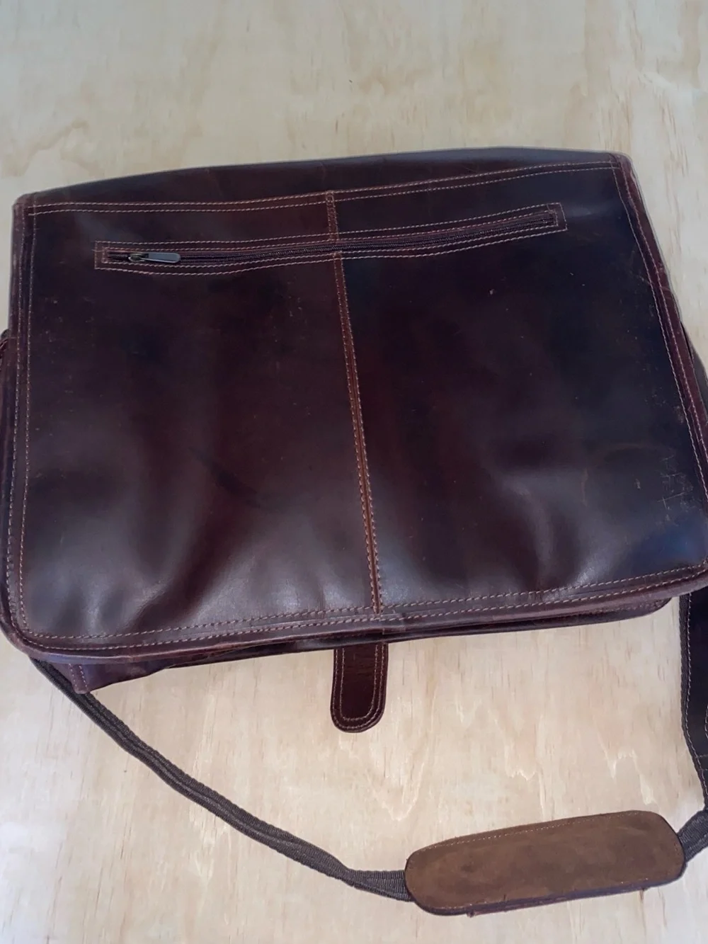 Men’s Dark Brown Leather Briefcase with Front Pockets